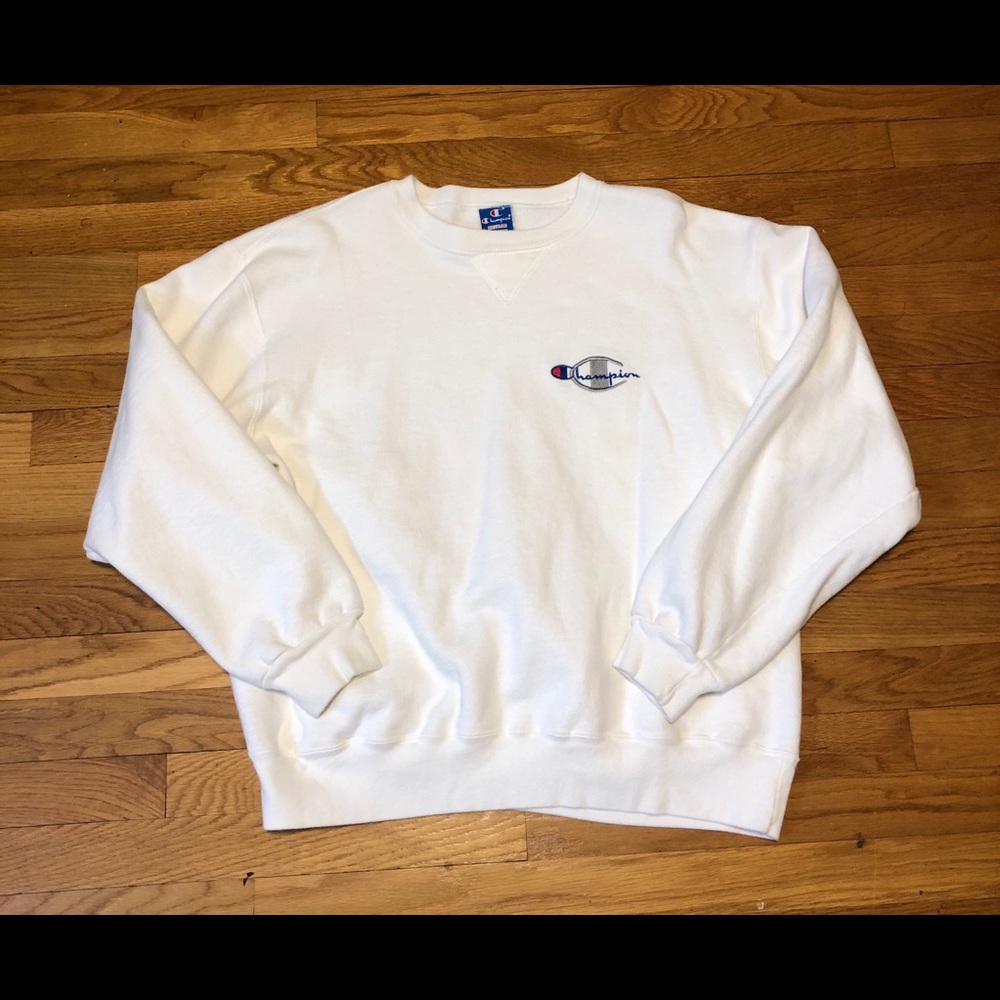 Vintage 90s Champion Embroidered White Sweatshirt